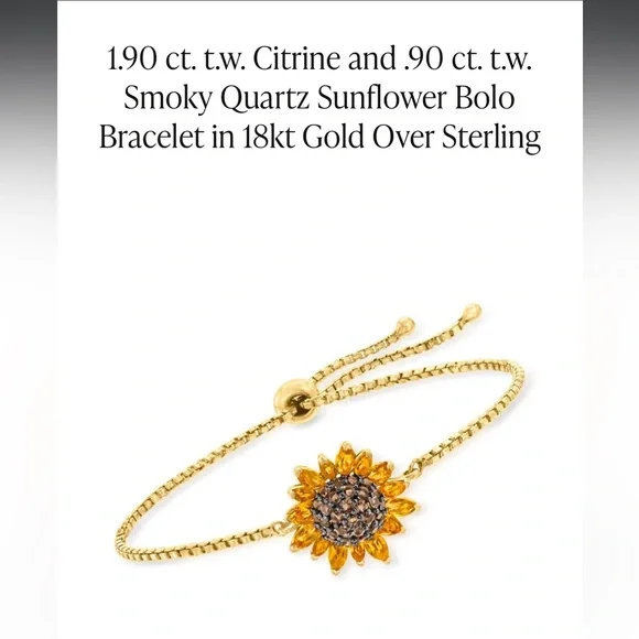 🏷️NIB🌻 Sunflower Smoky Quartz Sunflower Bracelet in Gold - Picture 1 of 3